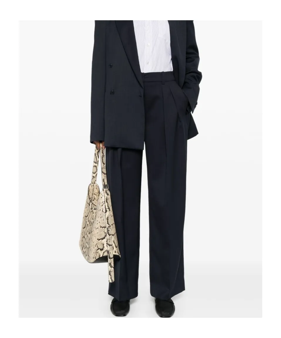 Wool Blend Wide Leg Trousers With Belt Loops