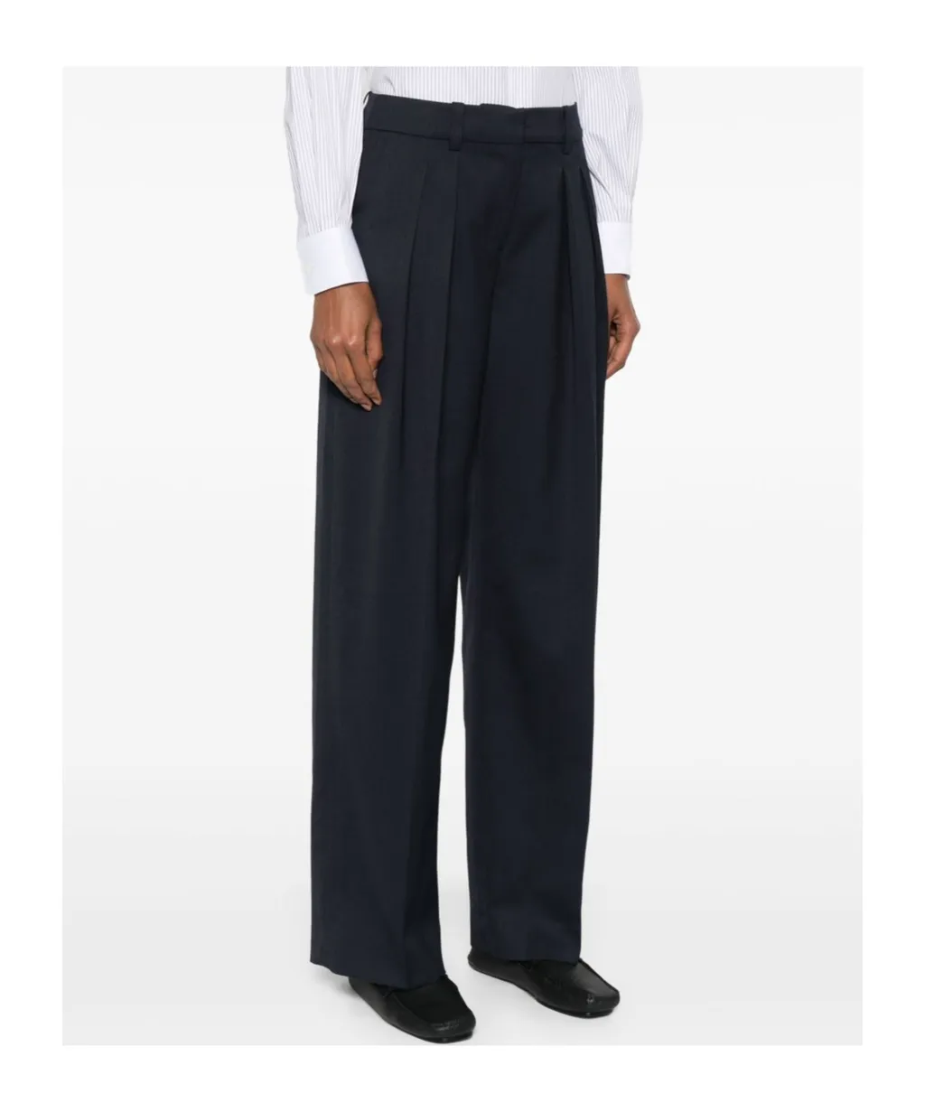 Wool Blend Wide Leg Trousers With Belt Loops