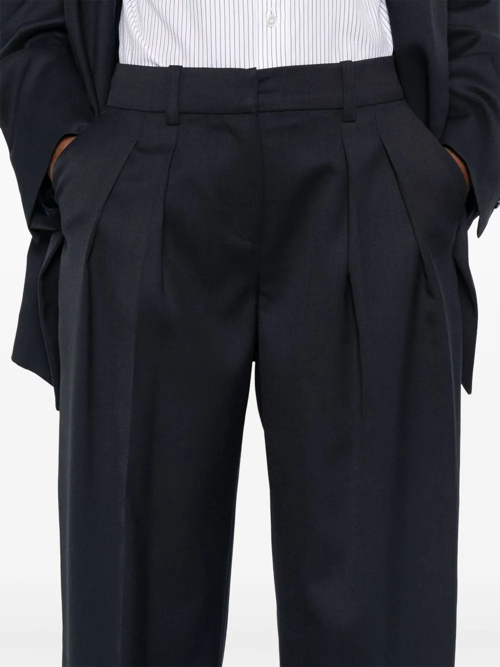 Wool Blend Wide Leg Trousers With Belt Loops