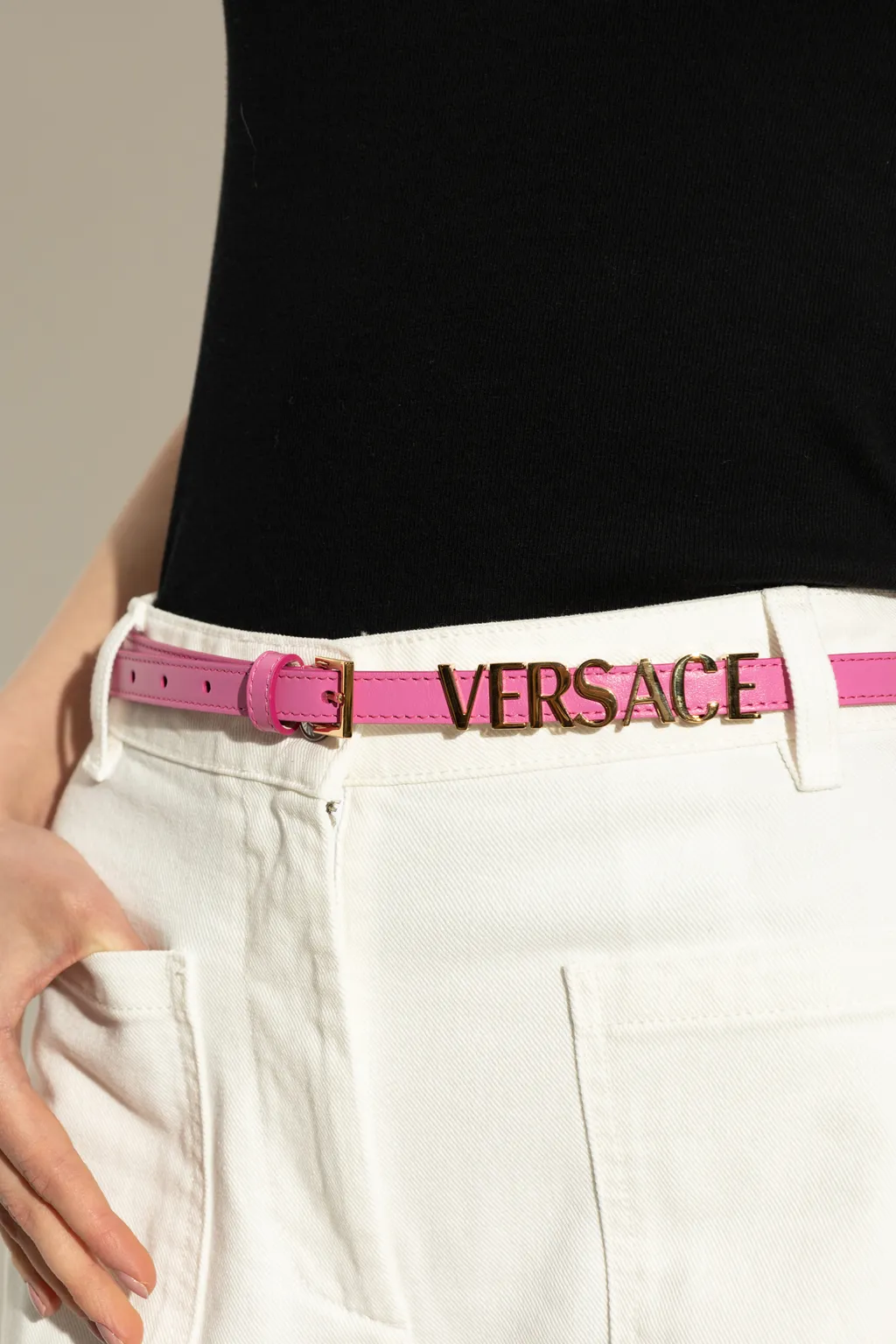 Versace Logo-Lettering Buckle Belt