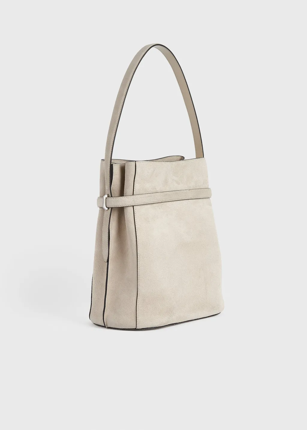 Belted Suede Bucket Bag