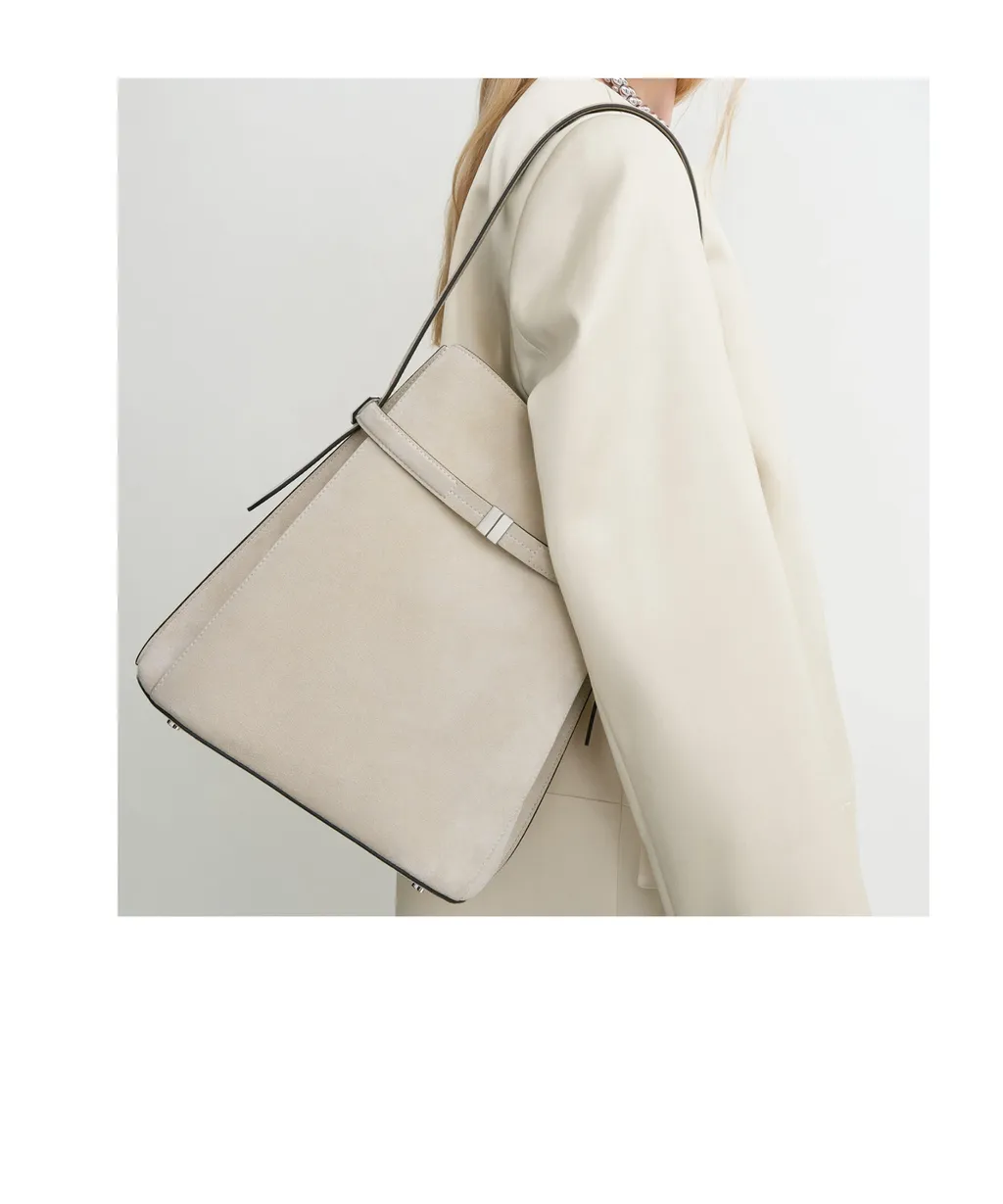 Belted Suede Bucket Bag
