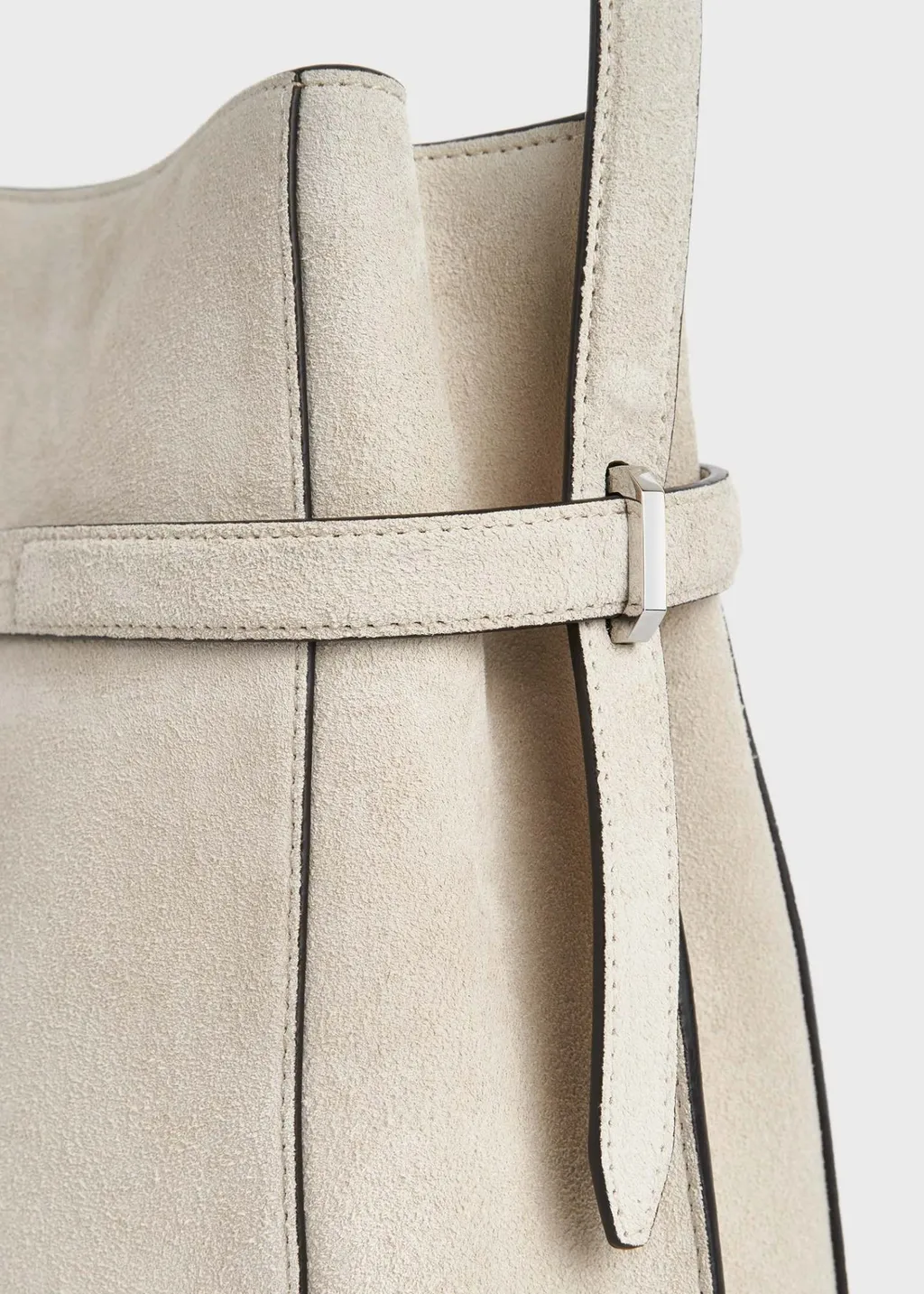 Belted Suede Bucket Bag