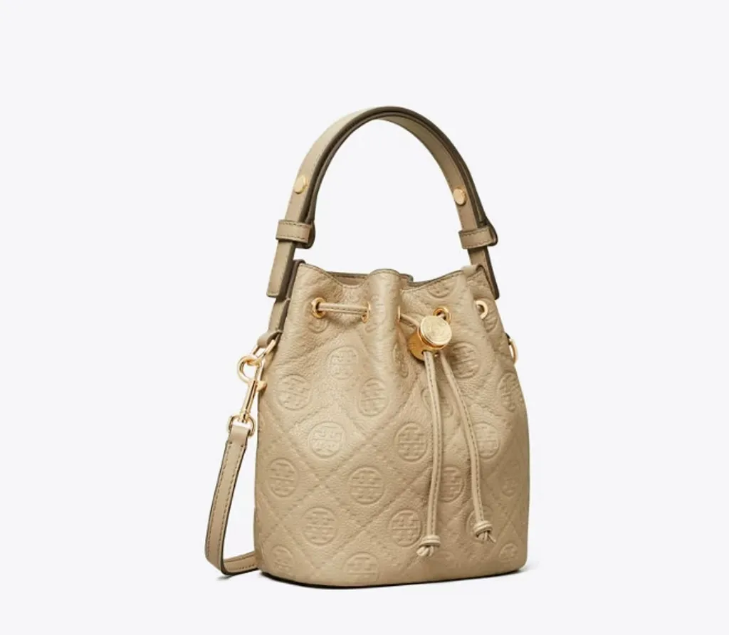Embossed-Crest Leather Mini Bucket Bag