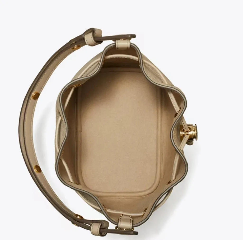 Embossed-Crest Leather Mini Bucket Bag