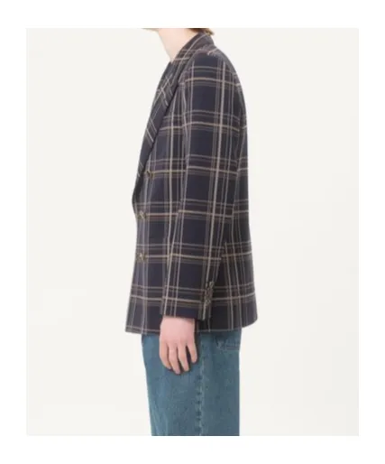 Checked Double-Breasted Blazer