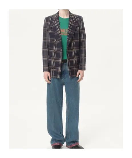 Checked Double-Breasted Blazer