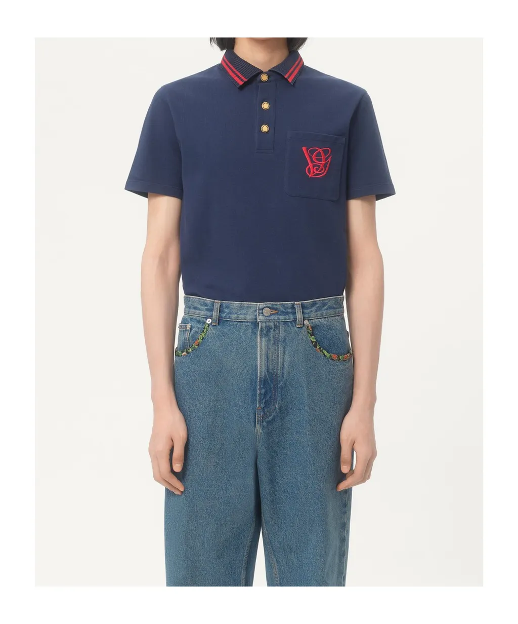 Cotton Piqué Polo Shirt With Vg Embroidery