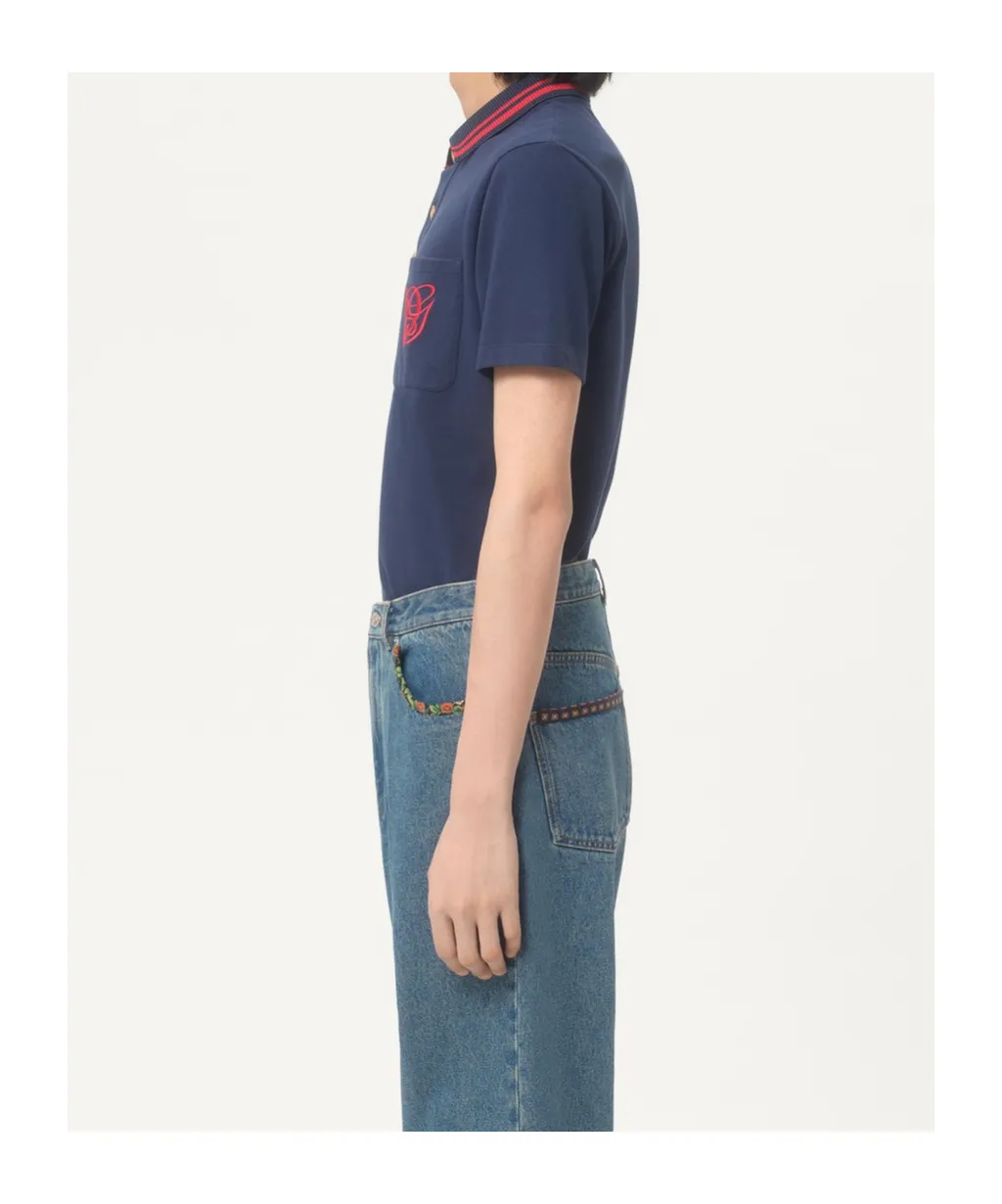 Cotton Piqué Polo Shirt With Vg Embroidery