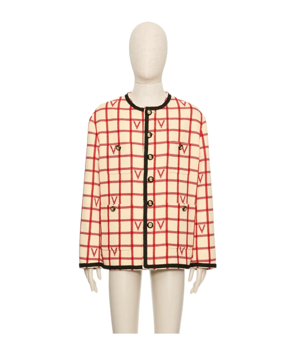 Wool Blend Jacket With V Check Pattern