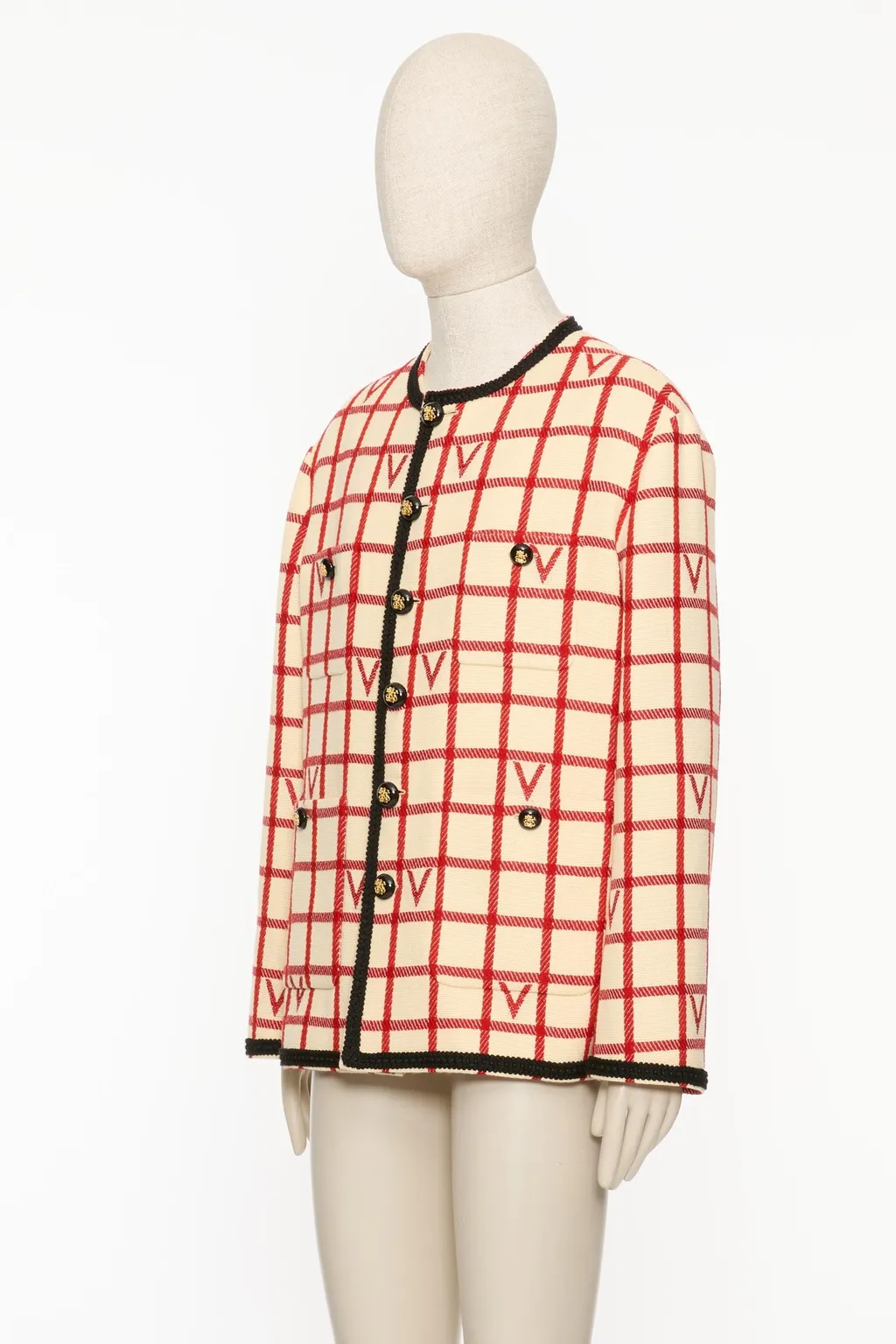Wool Blend Jacket With V Check Pattern