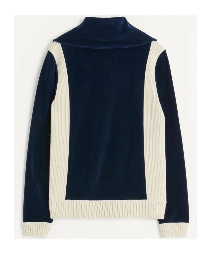 Chez Valentino High-Neck Chenille Sweatshirt With Zip And Patch