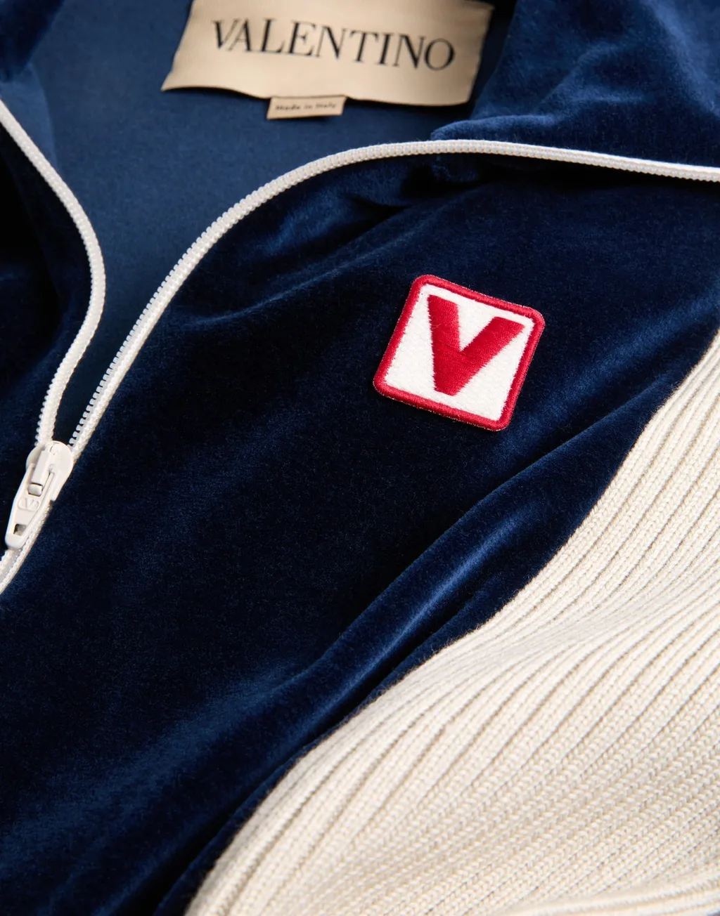 Chez Valentino High-Neck Chenille Sweatshirt With Zip And Patch