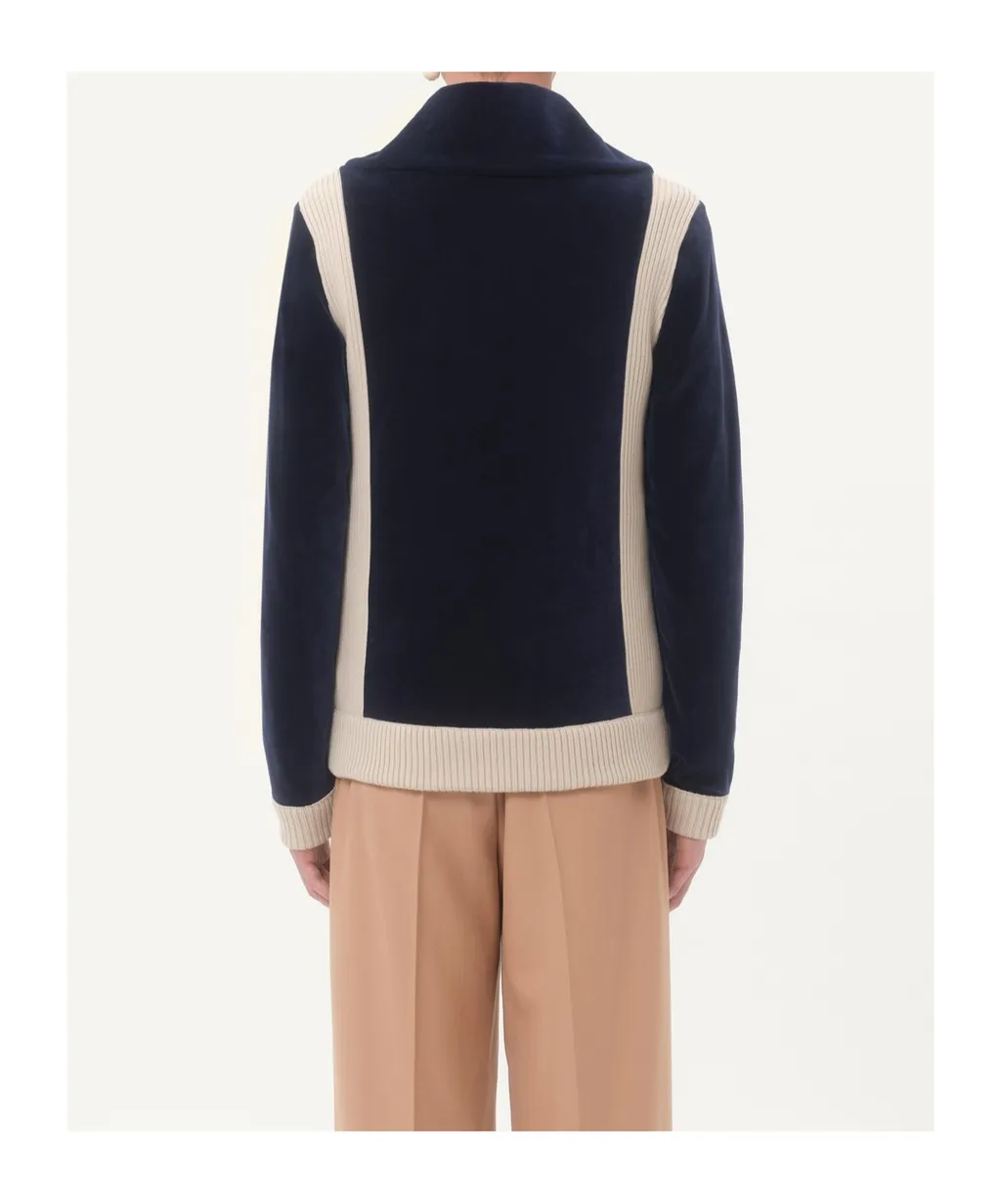Chez Valentino High-Neck Chenille Sweatshirt With Zip And Patch