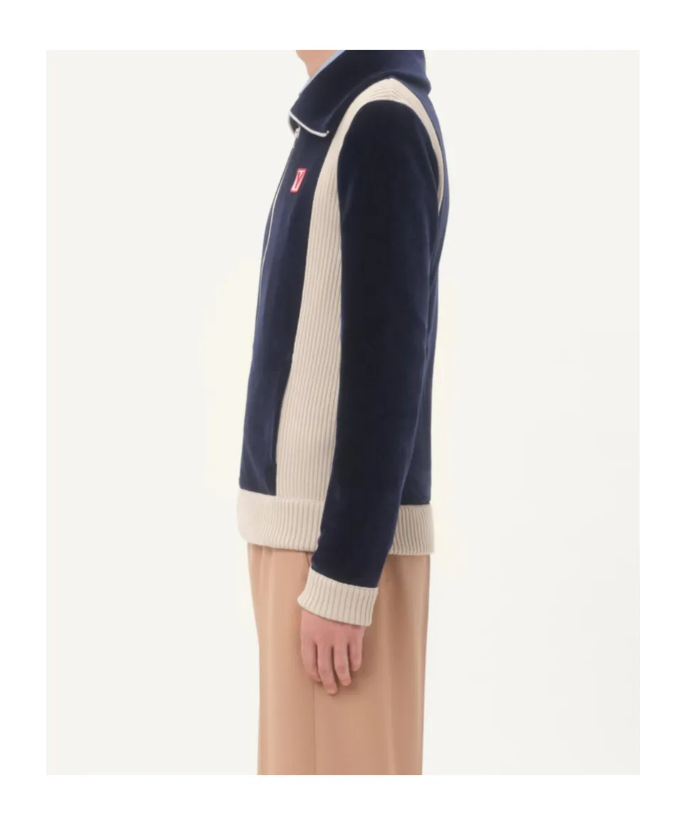 Chez Valentino High-Neck Chenille Sweatshirt With Zip And Patch