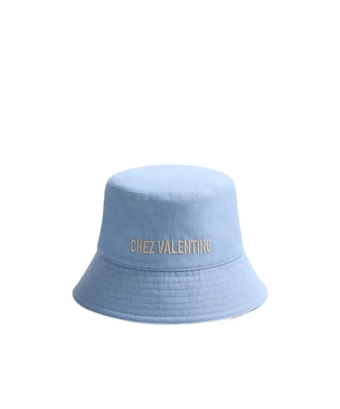 Chez Valentino Denim Bucket Hat With Embroidery