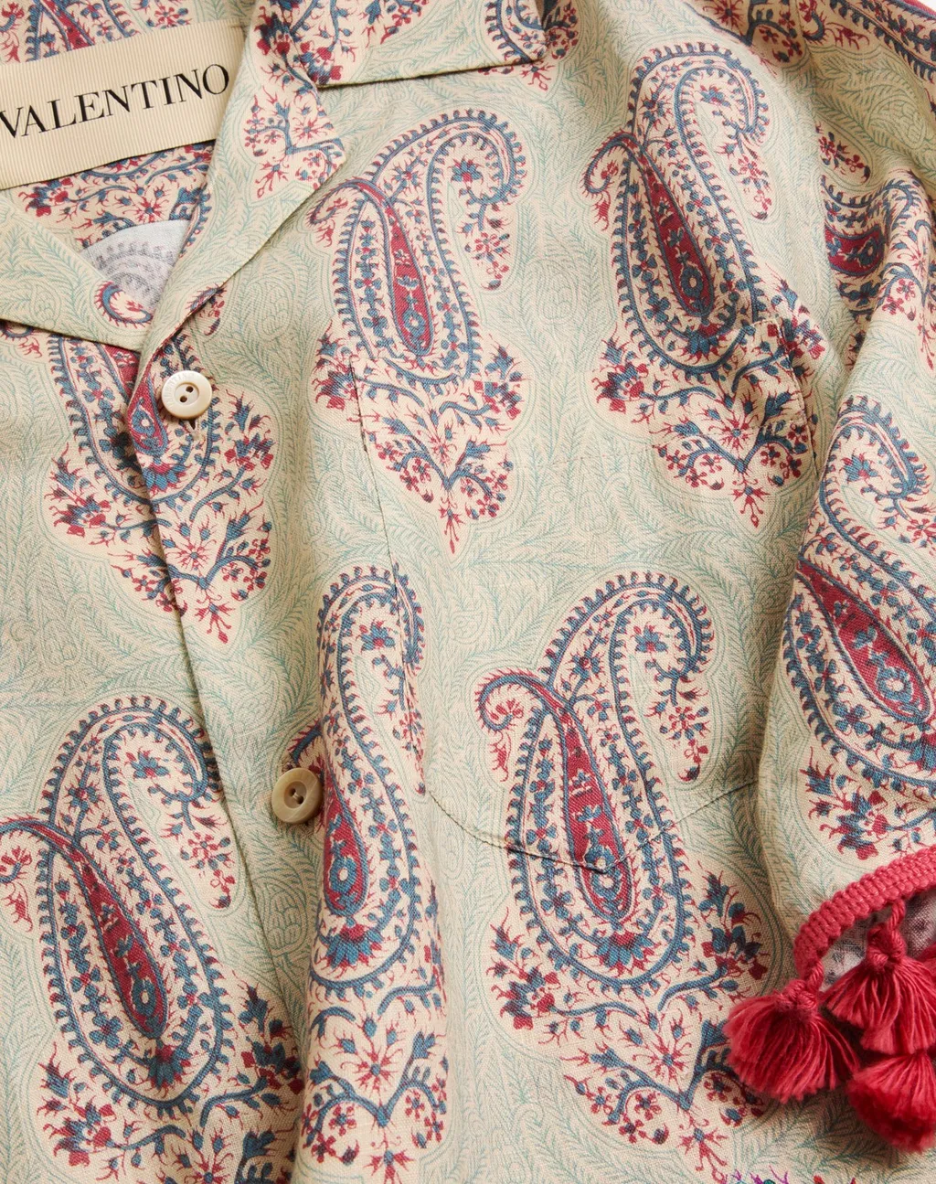Lightweight Linen Bowling Shirt With Voyage Imaginaire Print