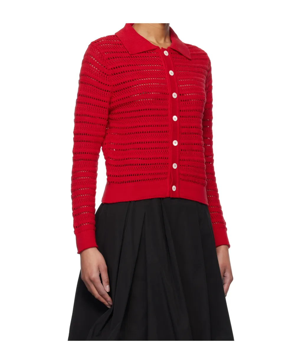 Red Open Collar Cardigan