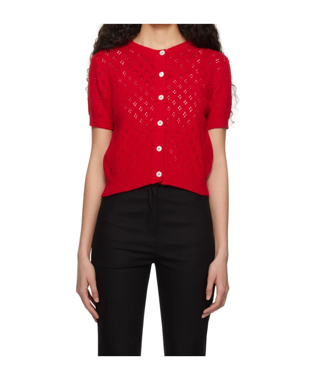 Red Crochet Half Sleeve Cardigan