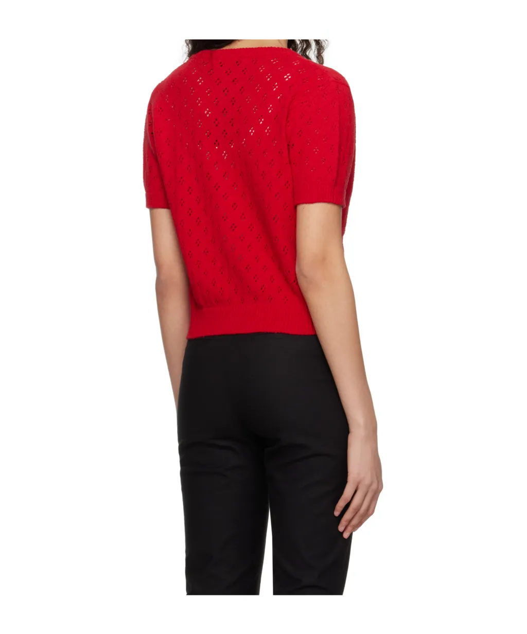 Red Crochet Half Sleeve Cardigan