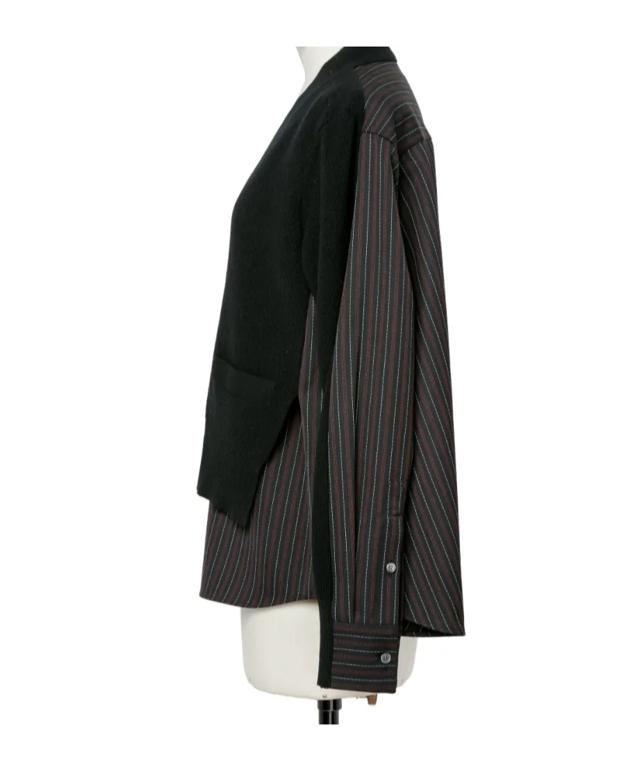 Stripe Doeskin X Wool Knit Cardigan