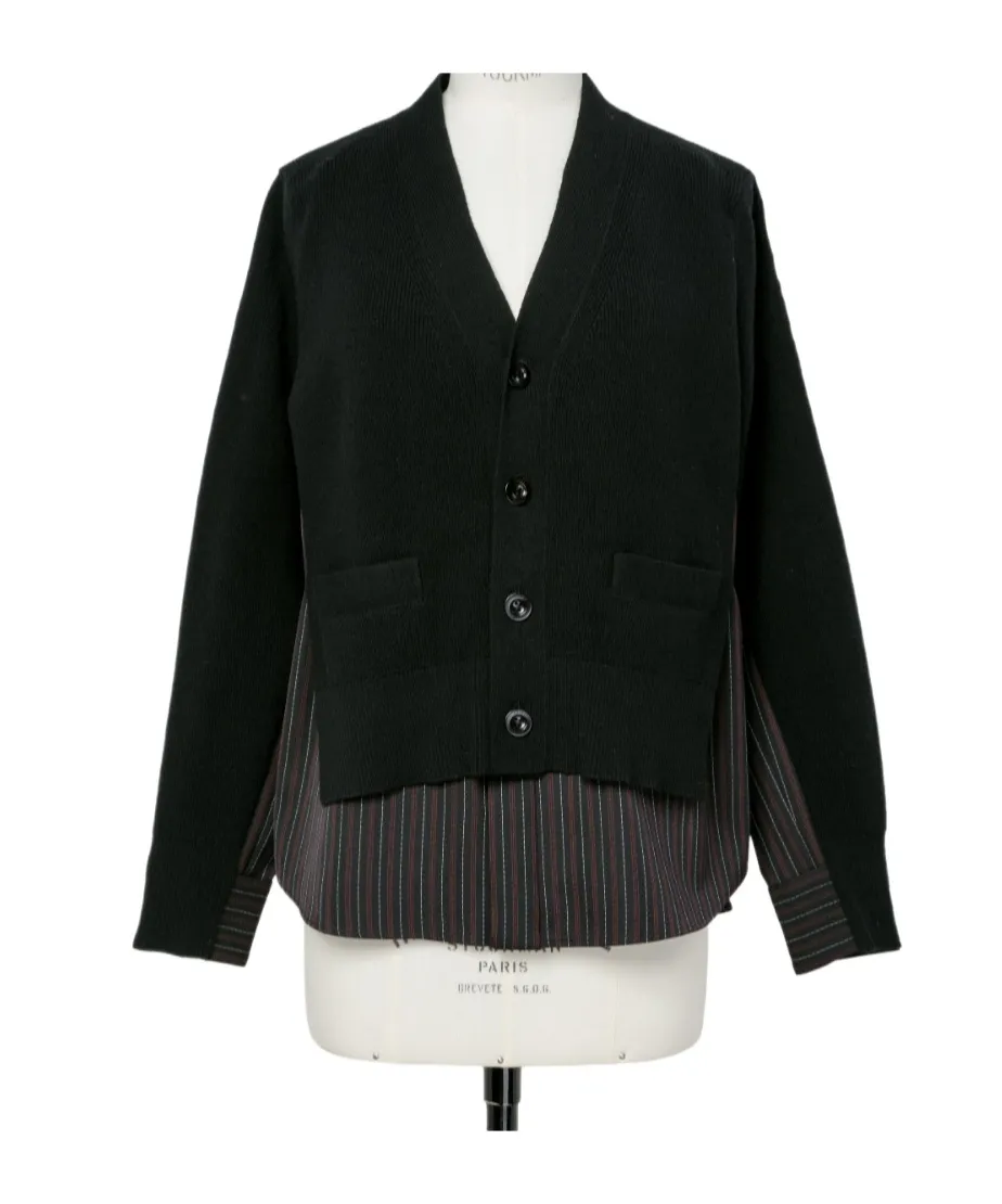 Stripe Doeskin X Wool Knit Cardigan