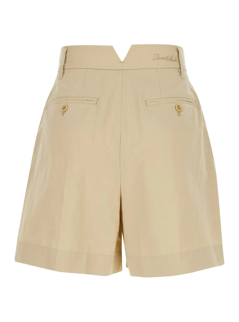 Beige Bermuda Shorts With Pinces In Cotton And Linen Woman