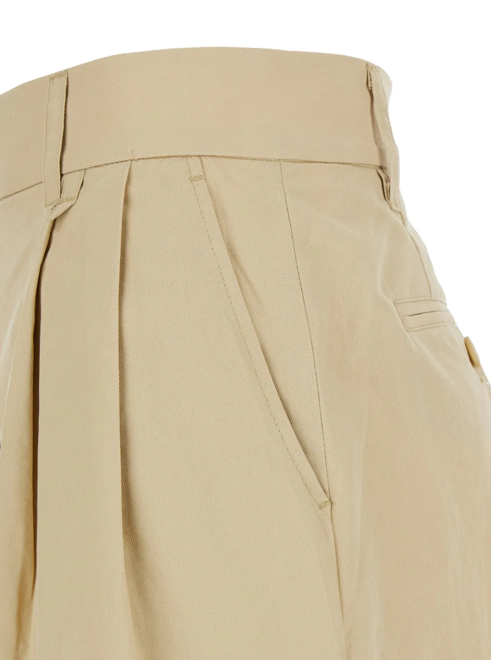 Beige Bermuda Shorts With Pinces In Cotton And Linen Woman