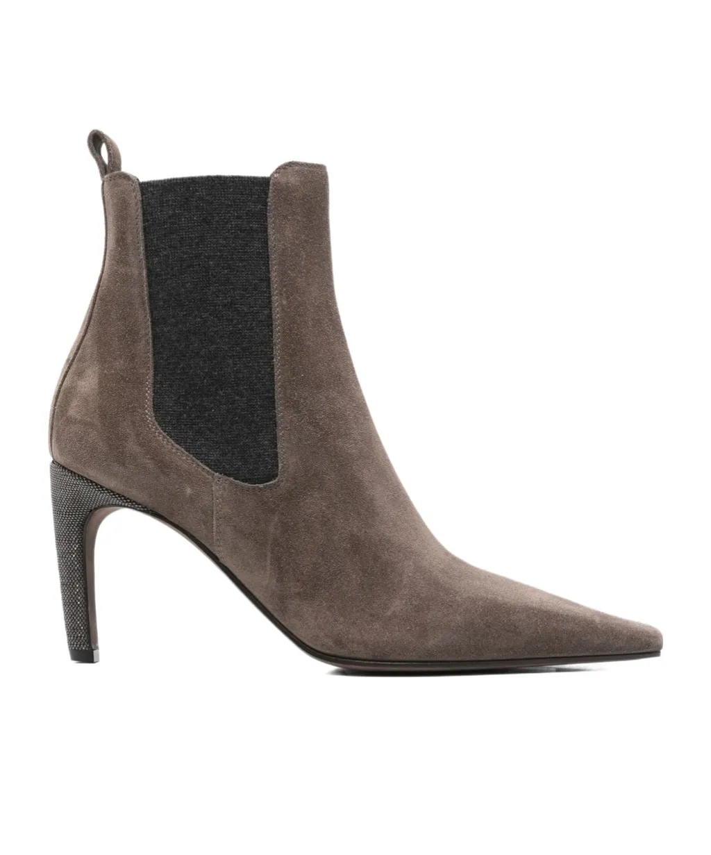 Suede Elastic-Insert Ankle Boots