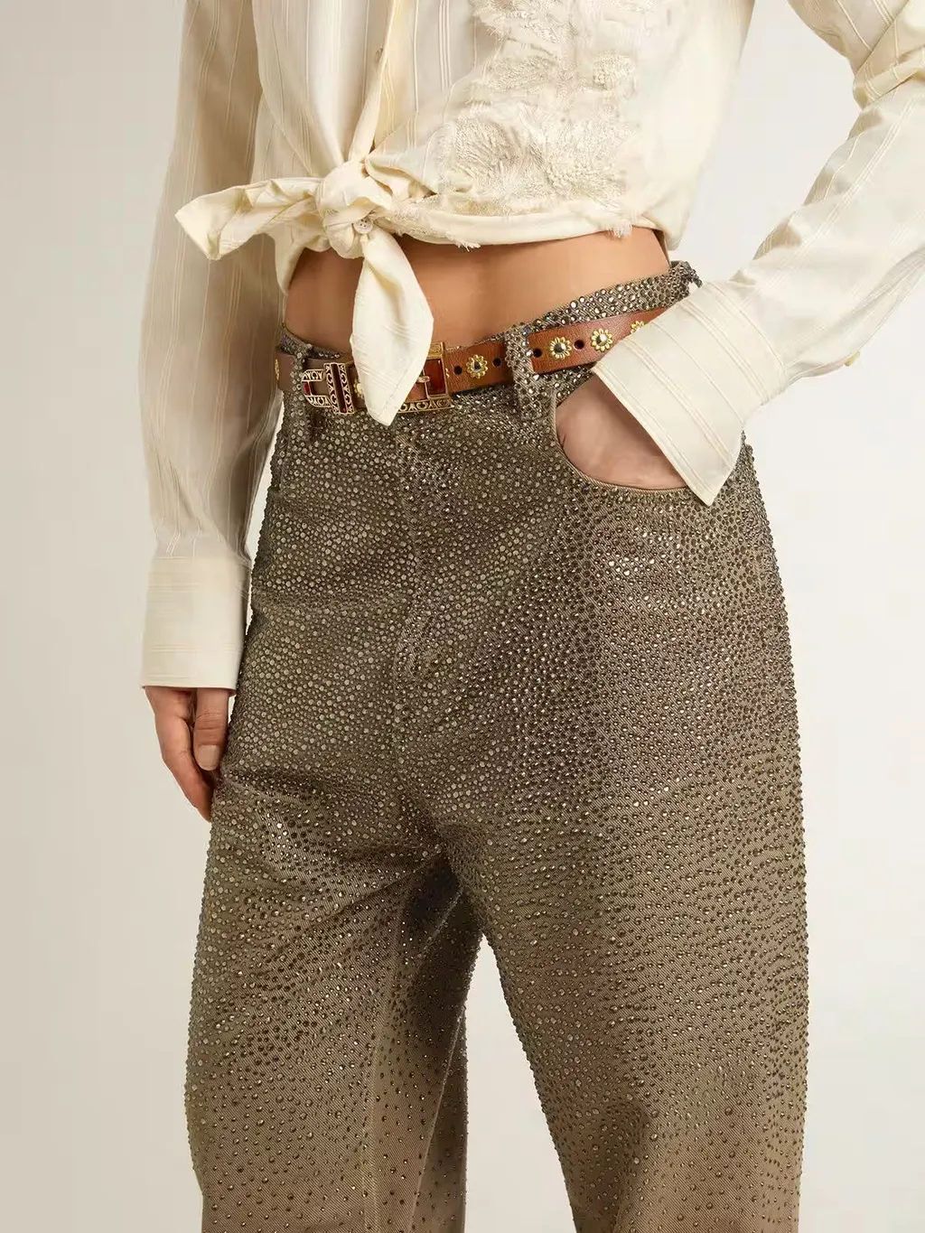 Swarovski-Crystal-Embellished Jeans