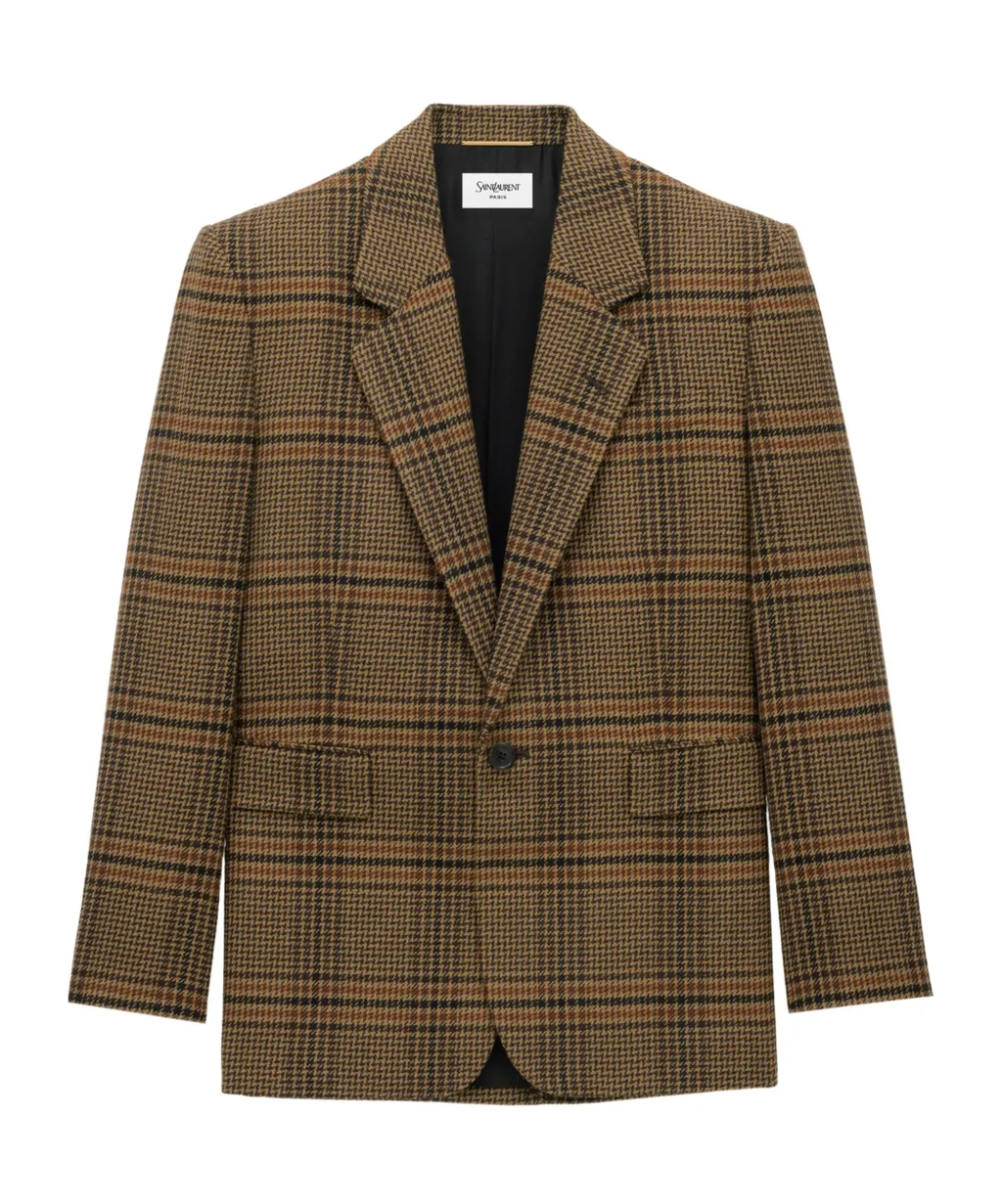 Saint Laurent Single-Breasted Checked Jacket