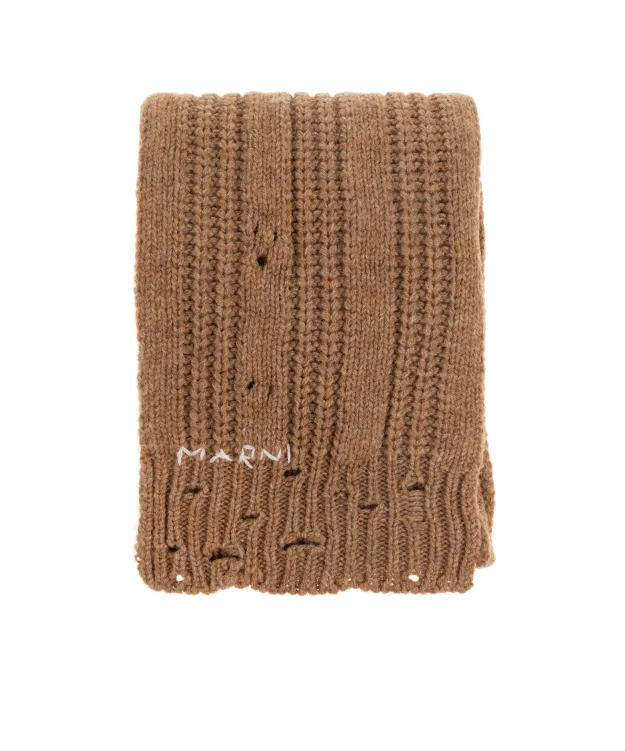 Marni Logo Embroidered Knitted Scarf