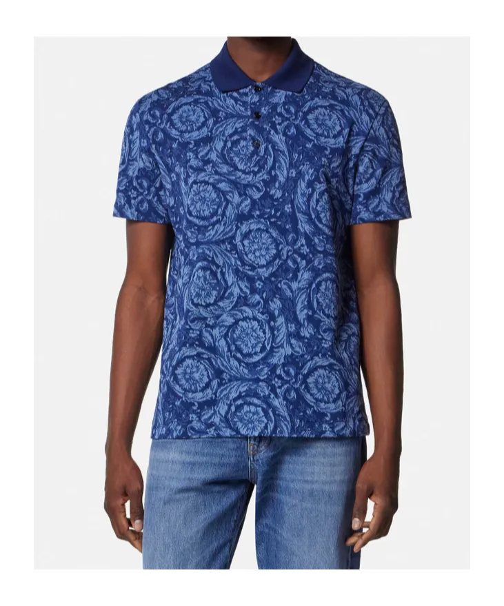 Versace Barocco-Jacquard Short-Sleeved Polo Shirt