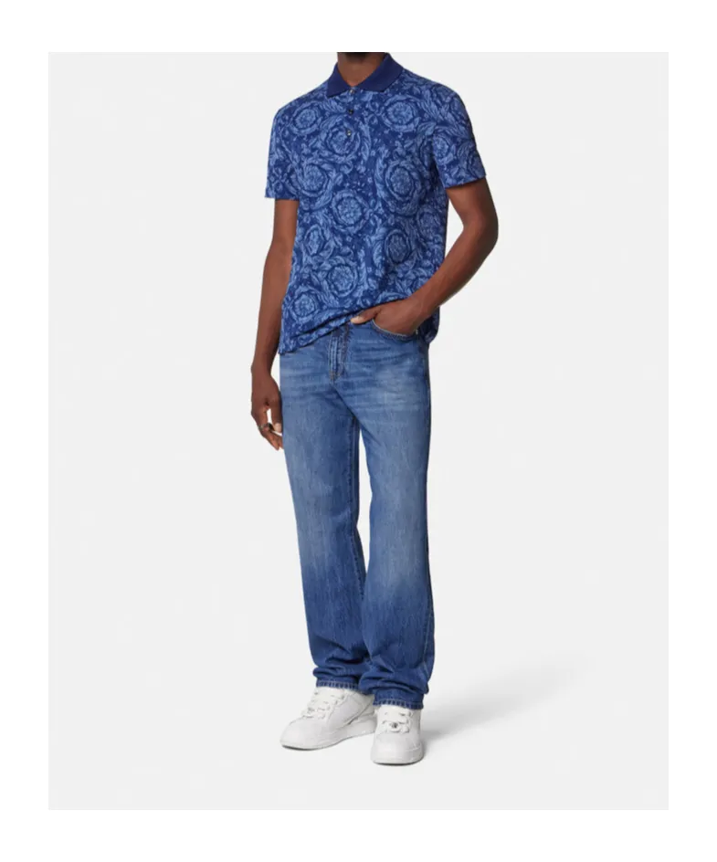 Versace Barocco-Jacquard Short-Sleeved Polo Shirt