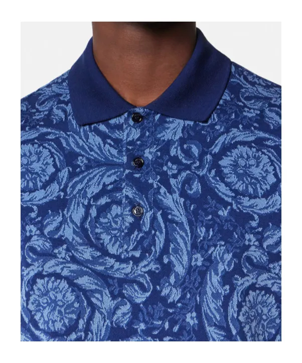Versace Barocco-Jacquard Short-Sleeved Polo Shirt