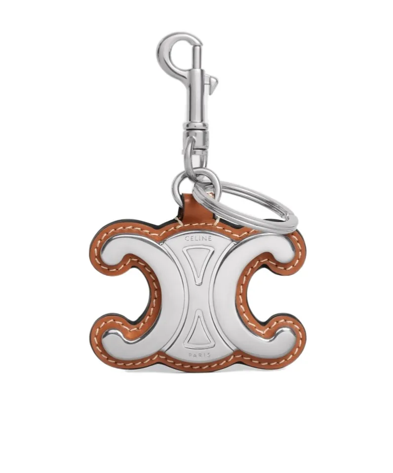Metal Triomphe Keyring In Metal And Calfskin