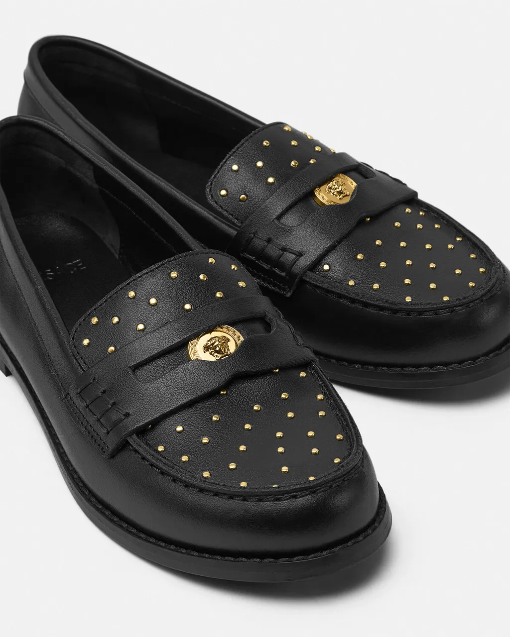 Medusa Studded Leather Loafers