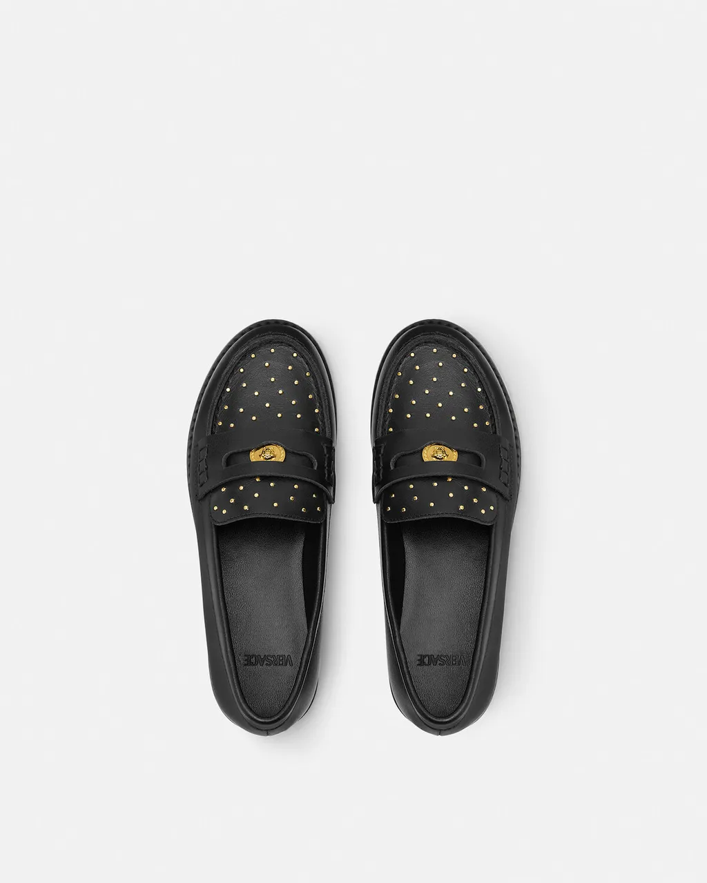 Medusa Studded Leather Loafers