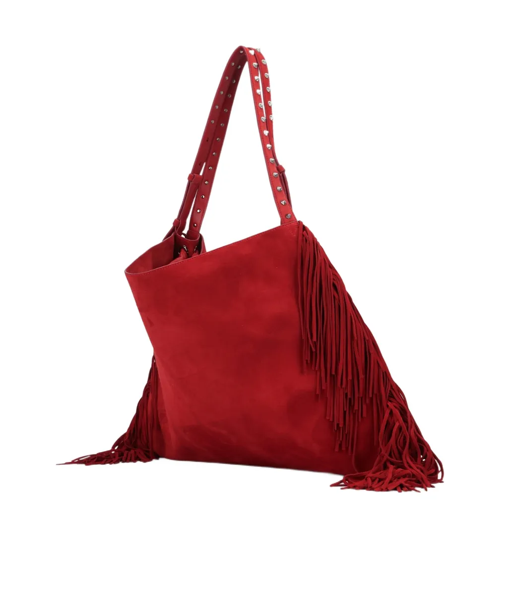 Fringed Suede-Leather Tote Bag