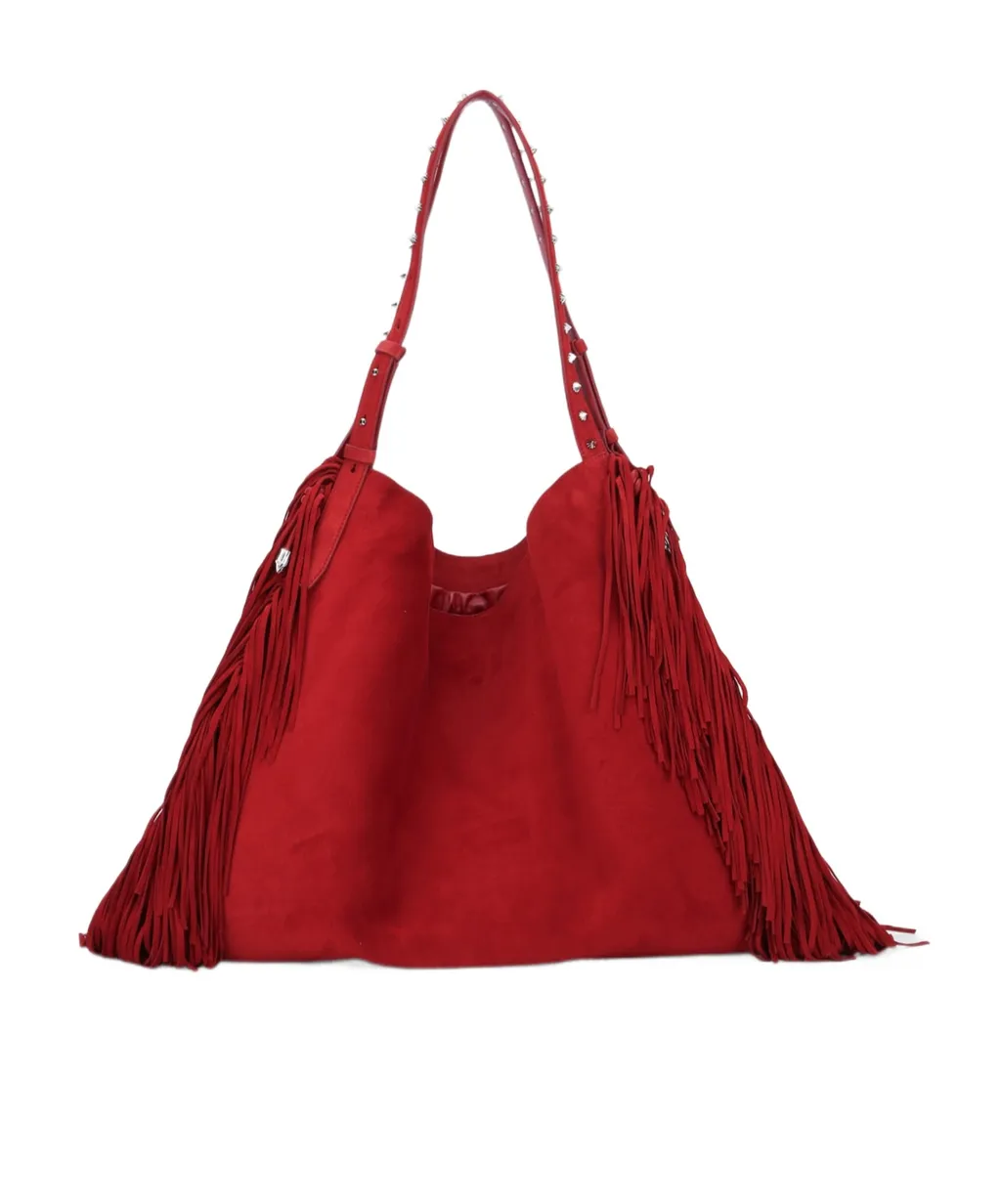 Fringed Suede-Leather Tote Bag