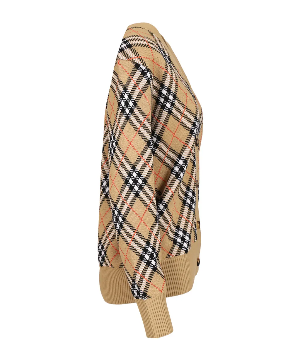 Burberry Checkered Button-Up Knit Cardigan