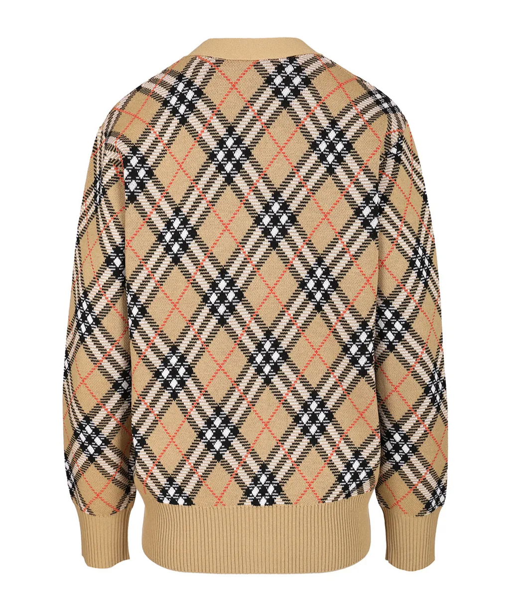 Burberry Checkered Button-Up Knit Cardigan