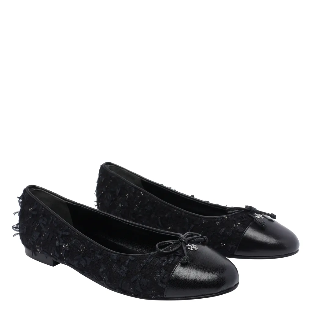 Tory Burch Bow Detailed Cap-Toe Ballet Flats