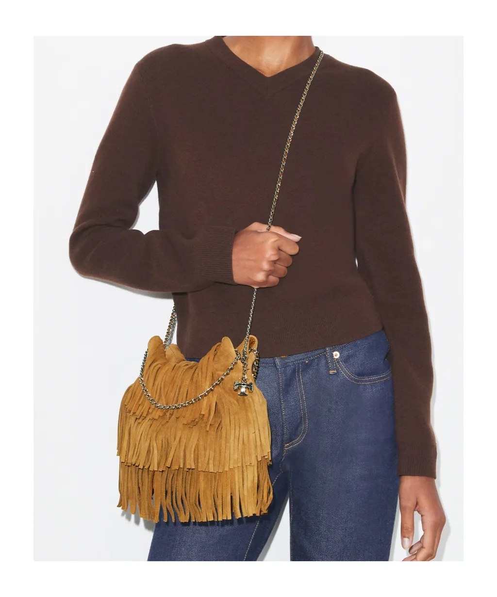 Tory Burch Mini Fleming Fringed Hobo Bag