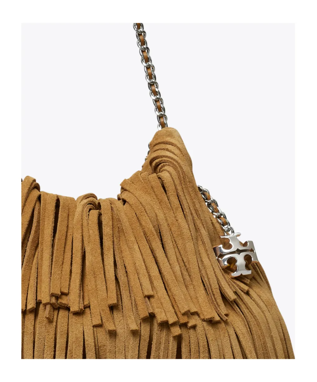 Tory Burch Mini Fleming Fringed Hobo Bag
