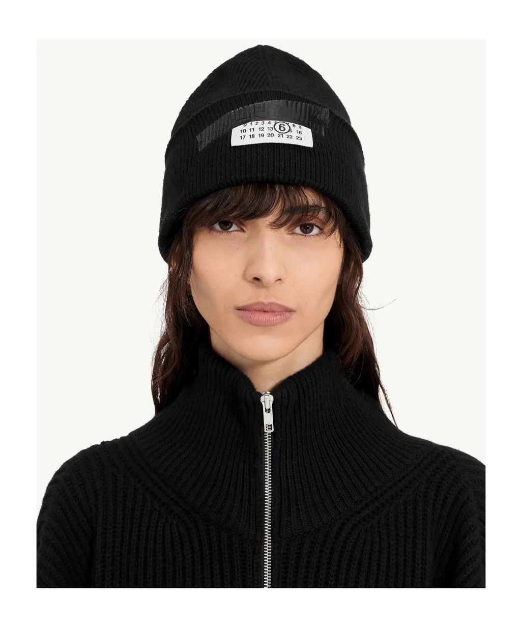 Mm6 Maison Margiela Logo Patch Ribbed Beanie