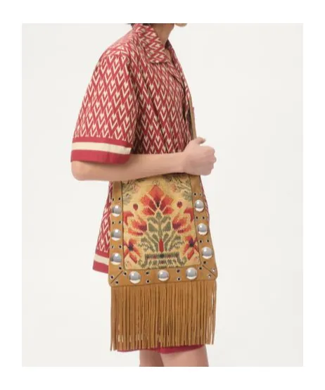 Valentino NellcÔTe Eyelet Detailed Fringed Shoulder Bag