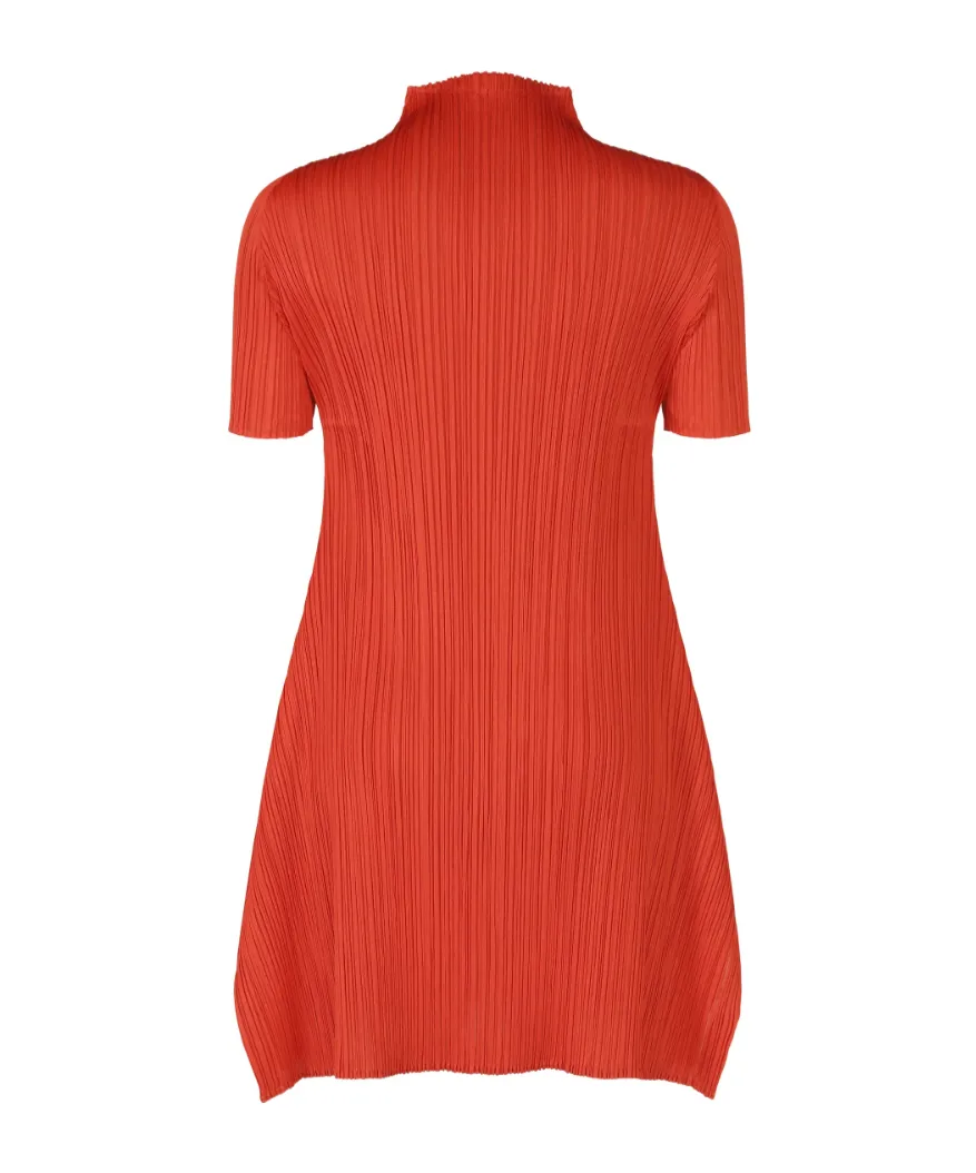 Pleated High-Neck Mini Dress