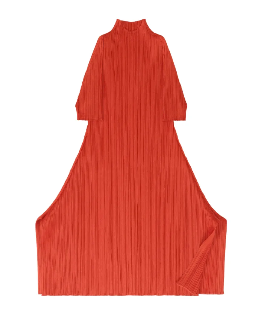 Pleated High-Neck Mini Dress