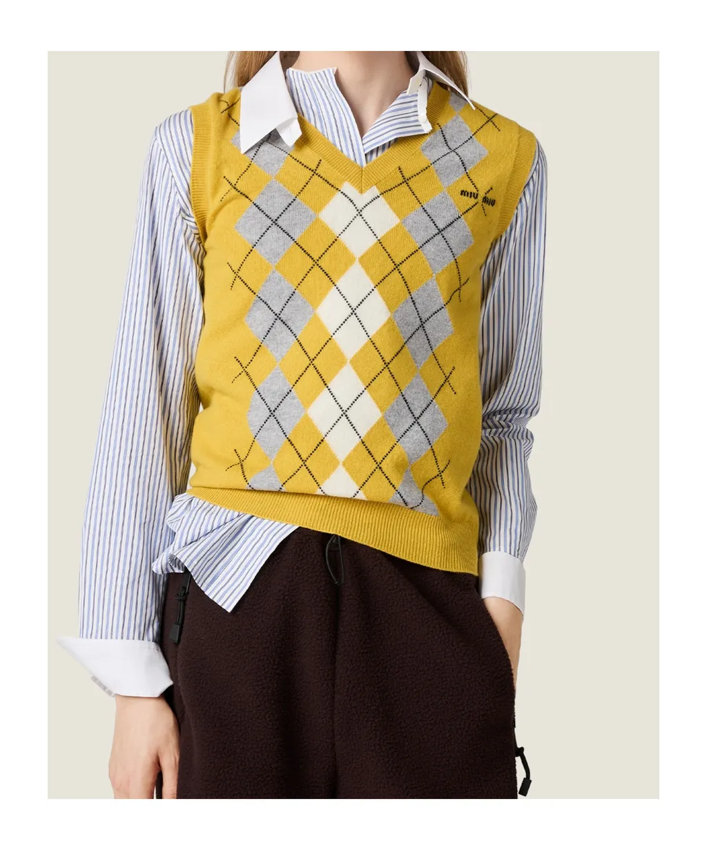 Miu Miu Check-Pattern V-Neck Knitted Vest